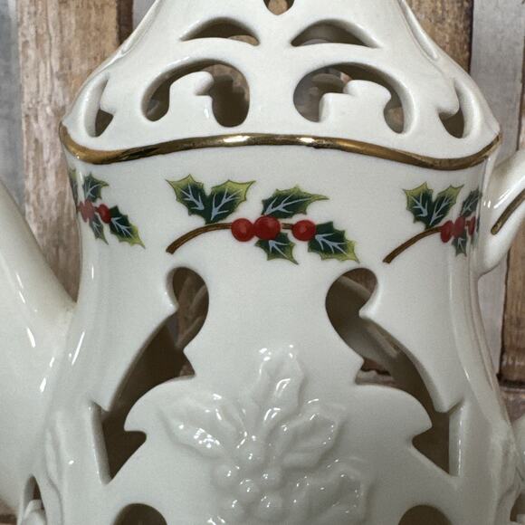 Partylite Christmas Holly Teapot Tealight Holder - Picture 2 of 7
